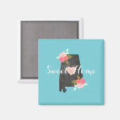 スイートホームアラバマ州ウォーターカラーフローラ&ハート マグネット (正面/裏面)