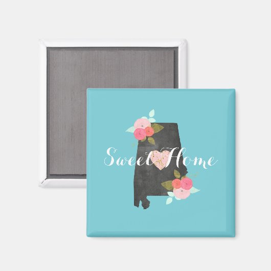 スイートホームアラバマ州ウォーターカラーフローラ&ハート マグネット (正面/裏面)