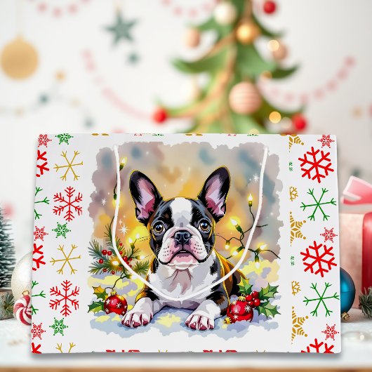 スイートボストンテリアクリスマス ラージペーパーバッグ