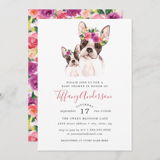 スイートボストンママとベビーフローラベビーシャワー 招待状 (正面/裏面)