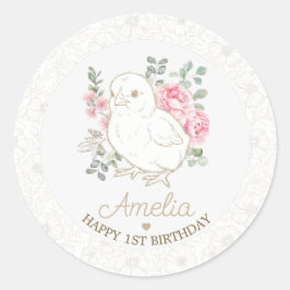 スイートボヘミアンフローラルひよこ誕生日 ラウンドシール