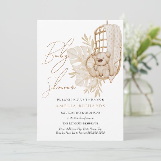 スイートボホテディベアーブルーベビーシャワー 招待状 (スタンド正面)