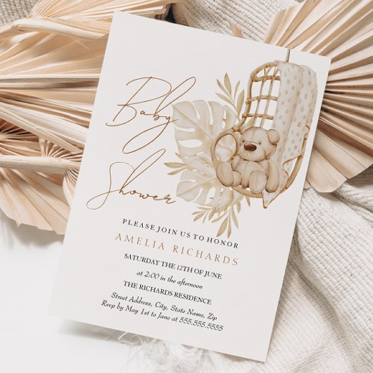 スイートボホテディベア中性ベビーシャワー 招待状