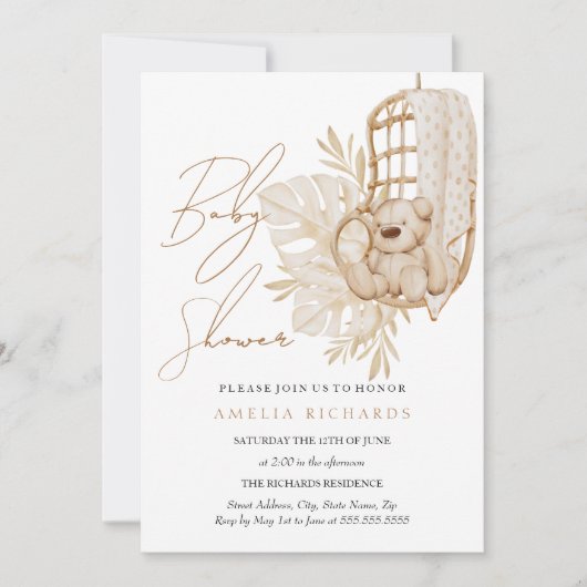 スイートボホテディベア赤面ベビーシャワー 招待状 (正面)