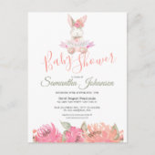 スイートボホバニーピンクかわいらしフローラベビーシャワー インビテーションポストカード (正面)