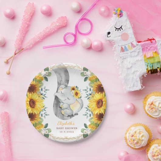 スイートボホヒマワリエレファントベビーシャワー誕生日 ペーパープレート (パーティー)