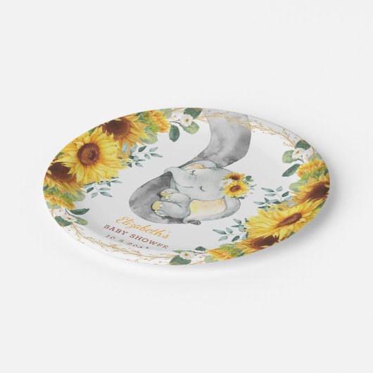 スイートボホヒマワリエレファントベビーシャワー誕生日 ペーパープレート (アングル)