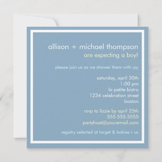 スイートボーイモバイルカップルベビーシャワー招待状 招待状 (裏面)