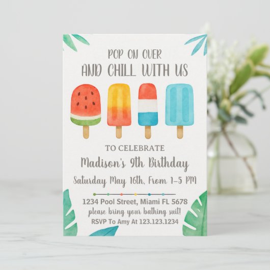 スイートポプシクルパーティー誕生日招待状 招待状 (スタンド正面)