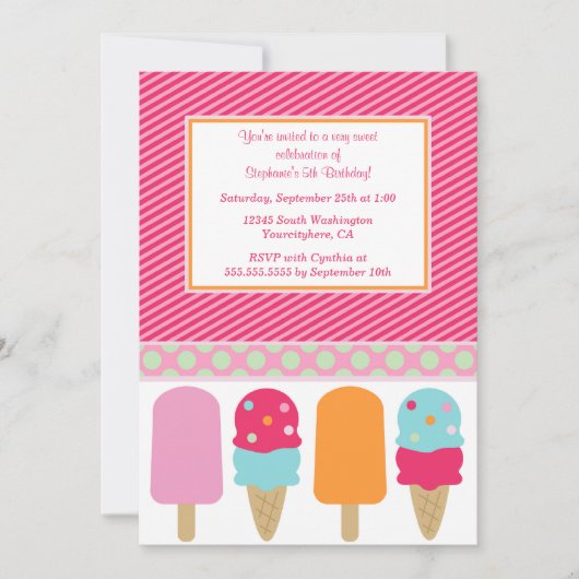 スイートポプスチェクレス·ガールの誕生日パーティーの招待 招待状 (正面)