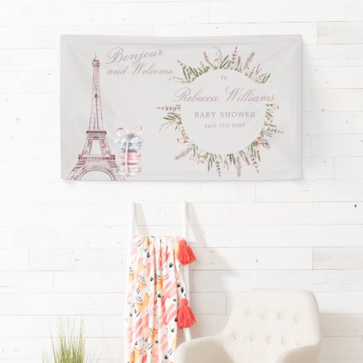 スイートマカロンボンジュールベブパリベビーシャワー 横断幕 (インサイチュ)