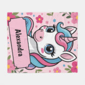 スイートマジカルユニコーンデザインパーソナライズされたガーリー フリースブランケット (正面(横))