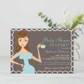 スイートママーベビーシャワーティーパーティの招待状ブルー 招待状 (スタンド正面)