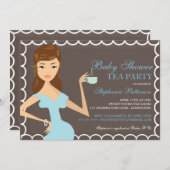 スイートママーベビーシャワーティーパーティの招待状ブルー 招待状 (正面/裏面)