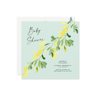 スイートミントイエローワイルドフラワーベビーシャワースクエア 招待状