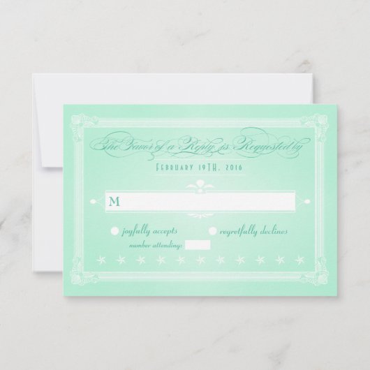 スイートミントグリーンポスタースタイルウェディングRSVP 出欠カード (裏面)
