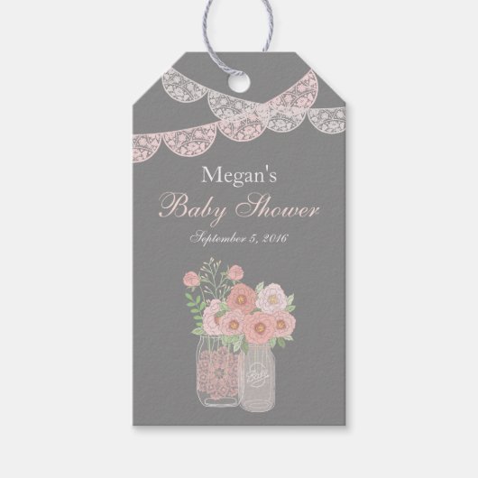 スイートメイソンジャイルピンクグレーベビーシャワーギフトラベル ギフトタグ (正面)
