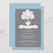 スイートメイソンジャーブルー|グレーベビーシャワー招待状 招待状 (正面/裏面)