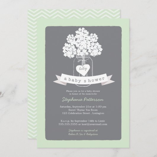 スイートメイソンジャールニュートラルベビーシャワー招待状 招待状 (正面/裏面)