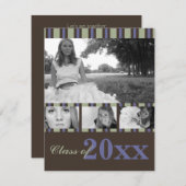 スイートメモリーズ卒業招待状(ブルーストライプ) 招待状 (正面/裏面)