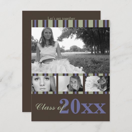 スイートメモリーズ卒業招待状(ブルーストライプ) 招待状 (正面/裏面)