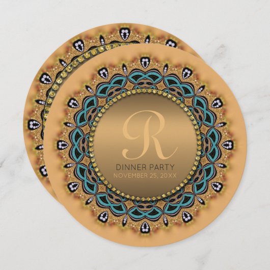 スイートモロッコディナーパーティー金ゴールド招待状 招待状 (正面/裏面)
