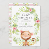 スイートモンキーガールベビーシャワー招待状 招待状 (正面/裏面)