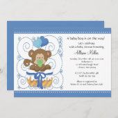 スイートモンキー男の赤ちゃんベビーシャワー 招待状 (正面/裏面)