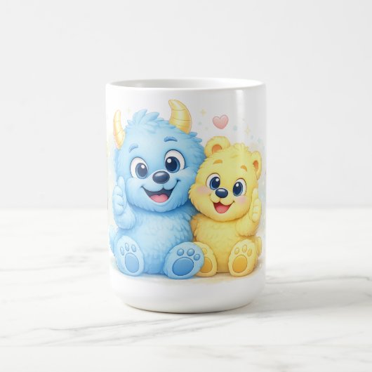 スイートモンスターフレンズの温かい朝のデュオ コーヒーマグカップ (中央)