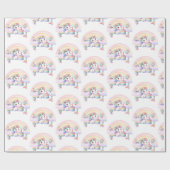 スイートユニコーンウォーターカラーピンクガール最初の誕生日 ラッピングペーパー (フラット)