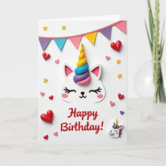 スイートユニコーンキャットの誕生日カード カード (正面)