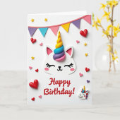 スイートユニコーンキャットの誕生日カード カード (黄色い花)