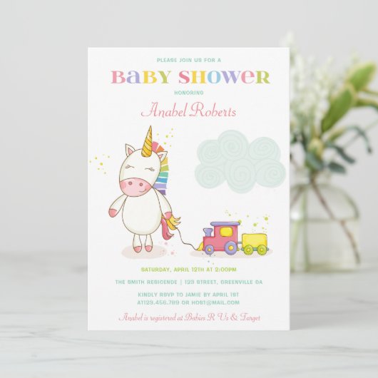 スイートユニコーンベビーシャワー招待状 招待状 (スタンド正面)