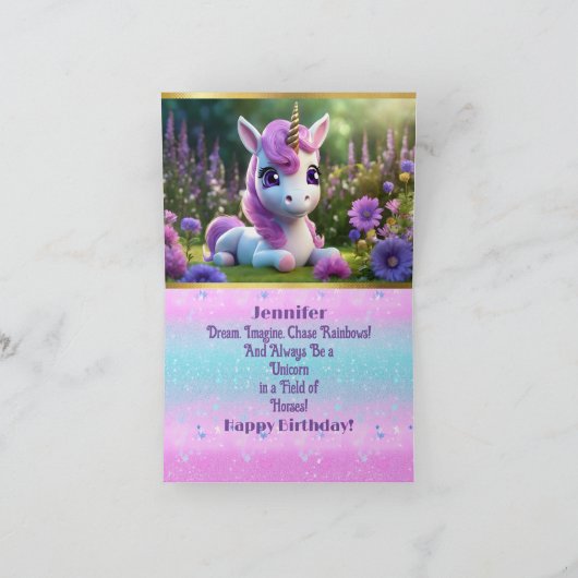スイートユニコーン誕生日折りグリーティングカード カード (内部)