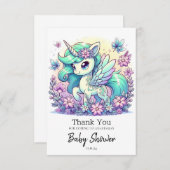 スイートユニコーン赤ちゃんシャワー サンキューカード (正面/裏面)