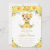 スイートライオンイエローフローラ金ゴールドガールベビーシャワー 招待状 (正面)