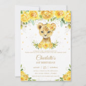 スイートライオンキューブイエローフローラ金ゴールド1st誕生日 招待状 (正面)