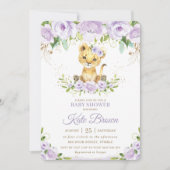 スイートライオンキューブパープルフローラガールベビーシャワー 招待状 (正面)