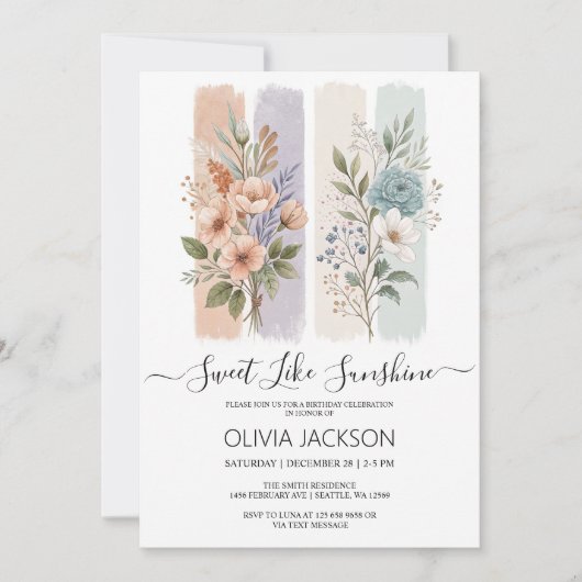 スイートライクサンシャインウォーターカラー誕生日 招待状 (正面)
