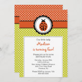 スイートラディバグス誕生日招待状水玉模様 招待状 (正面/裏面)