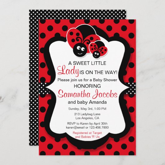 スイートラディブガールベビーシャワー招待状 招待状 (正面/裏面)