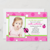 スイートラディブピンクグリーンフォト誕生日招待状 招待状 (正面)