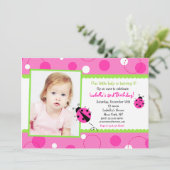 スイートラディブピンクグリーンフォト誕生日招待状 招待状 (スタンド正面)