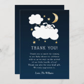 スイートラビーブニーバニーベビーシャワーネイビー金ゴールド サンキューカード (正面/裏面)