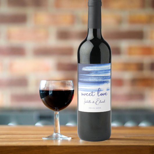 スイートラブネイビーブルーウォーター結婚カラー ワインラベル