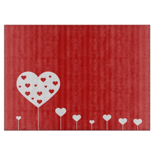 スイートラブロマンティックレッドホワイトハート カッティングボード (正面)