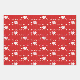 スイートラブロマンティックレッドホワイトハート ラッピングペーパーシート