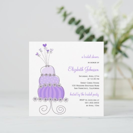 スイートラベンダーズ結婚ケーキブライダルシャワー招待状 招待状 (スタンド正面)