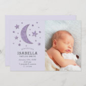 スイートラベンダームーンスターズベビーフォト誕生 案内状 (正面/裏面)