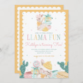 スイートラマパステル誕生日招待状ウィズサボテン 招待状 (正面/裏面)